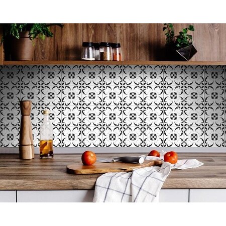 Homeroots 8 x 8 in. Black & White Delia Peel & Stick Removable Tiles 399894